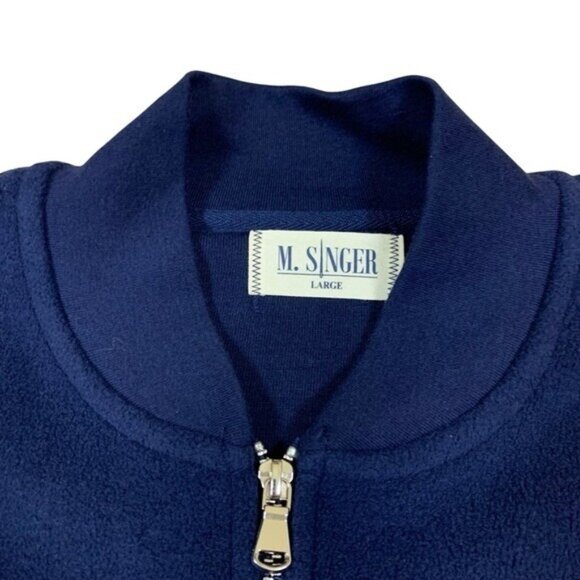 M Singer Navy Blue Full Zip Bomber Jacket Mens Large Classic Casual Streetwear - Picture 2 of 6